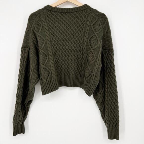Aritzia Sunday Best Peggy Cropped Sweater Womens Small Olive Green Cable Knit - Picture 2 of 8
